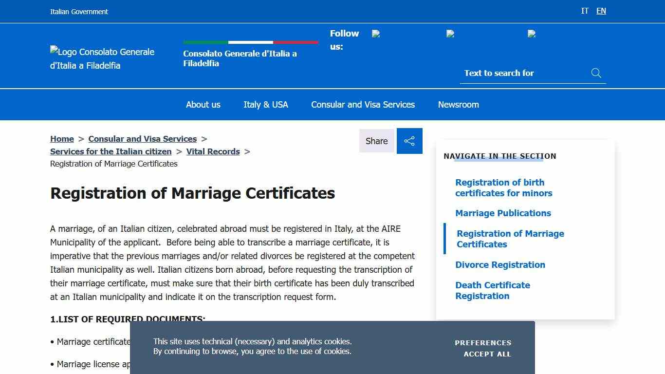 Registration of Marriage Certificates – Consolato Generale d'Italia a Filadelfia