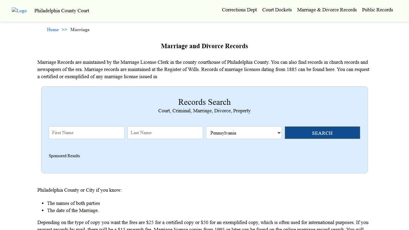 Marriage and Divorce Records Philadelphia County Court